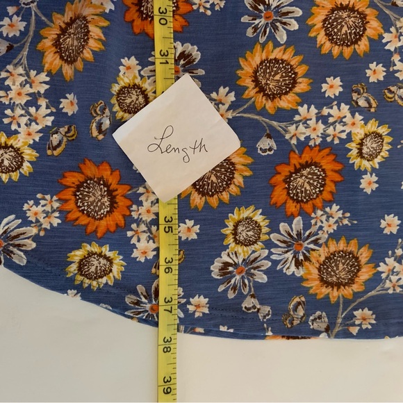 J. Jill Sunflower Knit Henley Dress Blue Orange Floral Tie Waist Tassels Medium - Picture 9 of 12